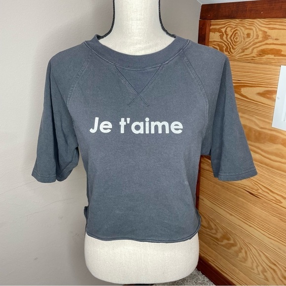 Madewell Je t’aime French I Love You Crewneck Sweatshirt Top in Dark Grey XS - Picture 2 of 9